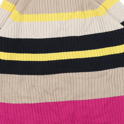 Marks and Spencer Womens Beige High Neck Striped Acrylic Pullover Jumper Size M