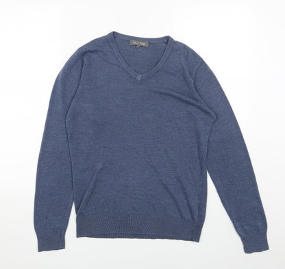 Marks and Spencer Mens Blue V-Neck Acrylic Pullover Jumper Size S