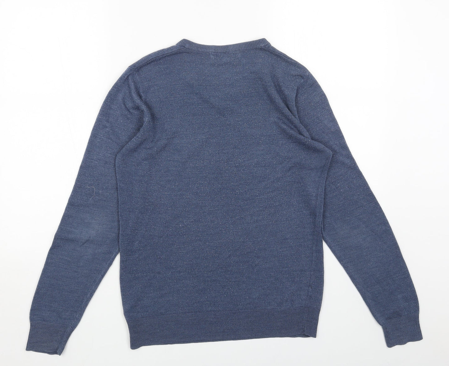 Marks and Spencer Mens Blue V-Neck Acrylic Pullover Jumper Size S