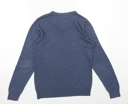 Marks and Spencer Mens Blue V-Neck Acrylic Pullover Jumper Size S