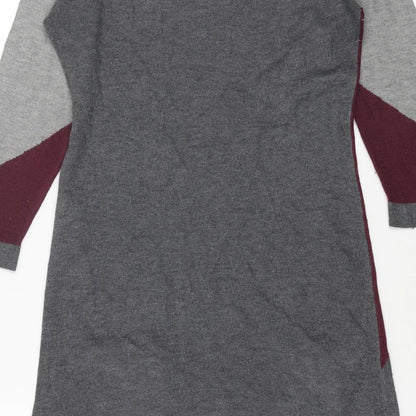 Wallis Womens Grey Geometric Acrylic Jumper Dress Size S Round Neck Pullover