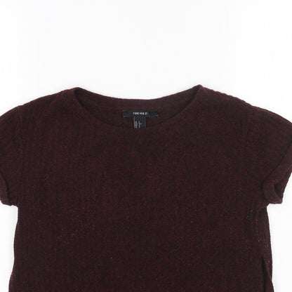 FOREVER 21 Womens Red Polyester Basic T-Shirt Size S Round Neck