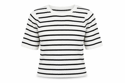 Marks and Spencer Womens White Scoop Neck Striped Cotton Pullover Jumper Size M - Ribbed