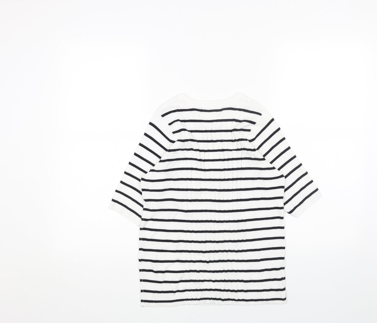 Marks and Spencer Womens White Scoop Neck Striped Cotton Pullover Jumper Size M - Ribbed