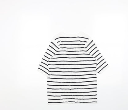 Marks and Spencer Womens White Scoop Neck Striped Cotton Pullover Jumper Size M - Ribbed