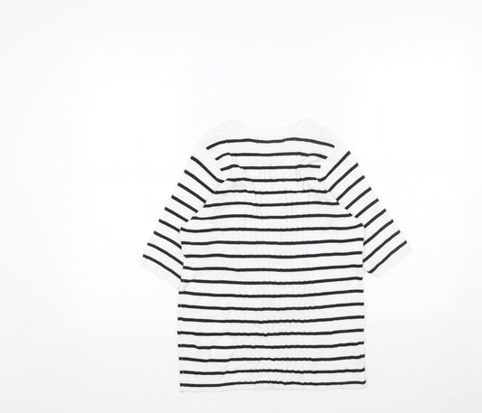 Marks and Spencer Womens White Scoop Neck Striped Cotton Pullover Jumper Size M - Ribbed
