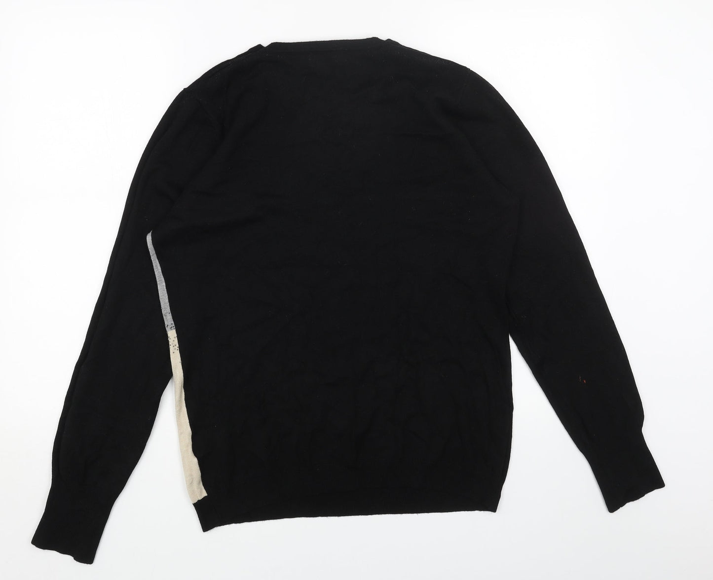 DIXIE Womens Black Scoop Neck Cotton Pullover Jumper Size L - Colourblock