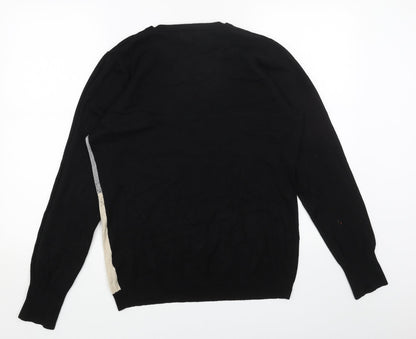 DIXIE Womens Black Scoop Neck Cotton Pullover Jumper Size L - Colourblock