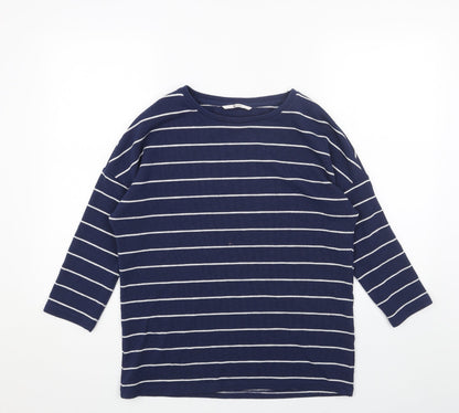 TU Womens Blue Boat Neck Striped Acrylic Pullover Jumper Size 10