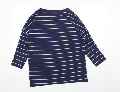 TU Womens Blue Boat Neck Striped Acrylic Pullover Jumper Size 10