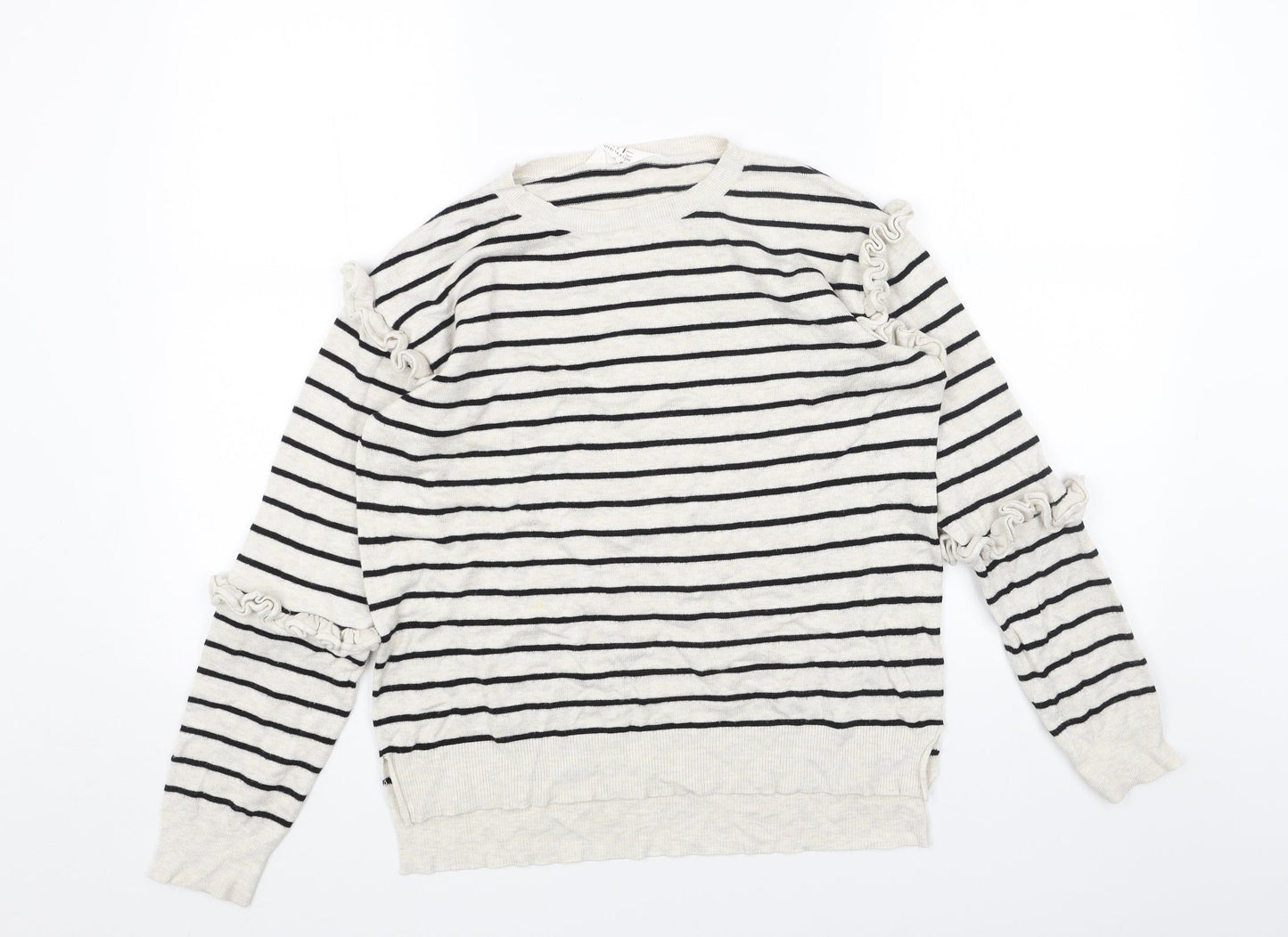 ININE Womens Grey Scoop Neck Striped Cotton Pullover Jumper Size 10