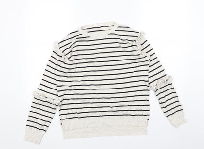 ININE Womens Grey Scoop Neck Striped Cotton Pullover Jumper Size 10