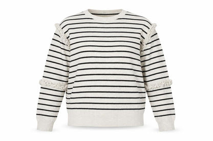 ININE Womens Grey Scoop Neck Striped Cotton Pullover Jumper Size 10