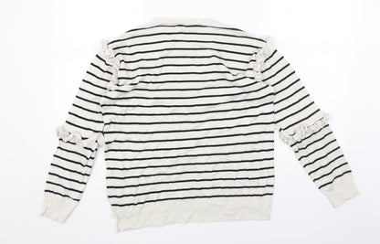 ININE Womens Grey Scoop Neck Striped Cotton Pullover Jumper Size 10