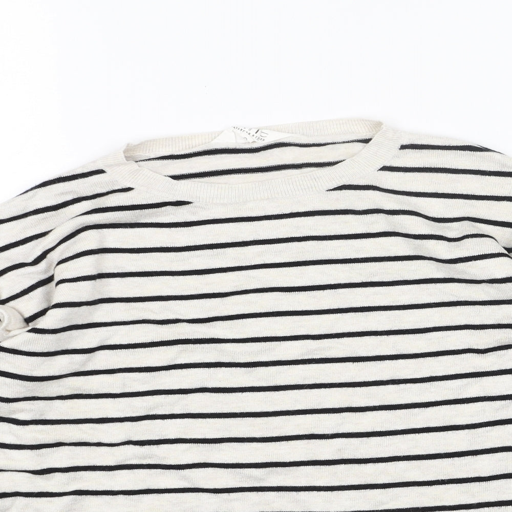 ININE Womens Grey Scoop Neck Striped Cotton Pullover Jumper Size 10