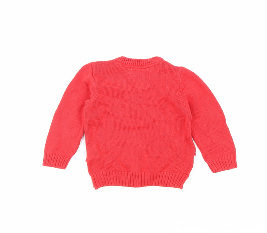 F&F Red Cotton Pullover Jumper Size 6-9 Months Button - Christmas