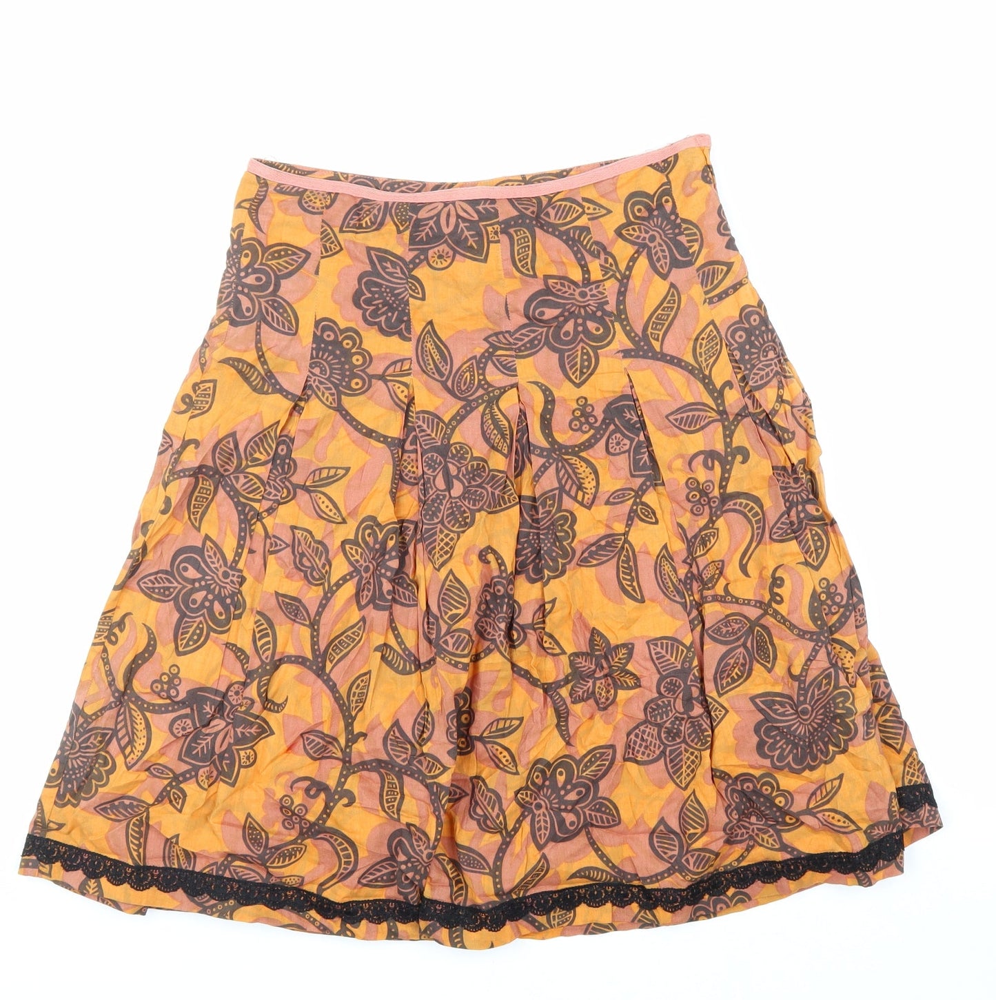 H&M Womens Orange Floral Polyester A-Line Skirt Size 6 Zip