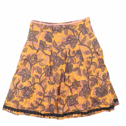 H&M Womens Orange Floral Polyester A-Line Skirt Size 6 Zip