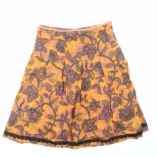 H&M Womens Orange Floral Polyester A-Line Skirt Size 6 Zip