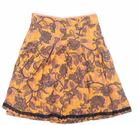 H&M Womens Orange Floral Polyester A-Line Skirt Size 6 Zip