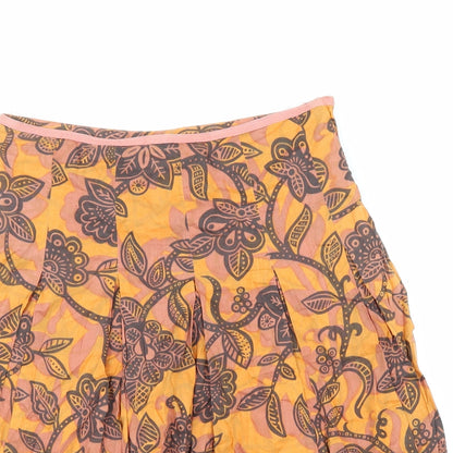 H&M Womens Orange Floral Polyester A-Line Skirt Size 6 Zip