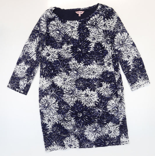 Phase Eight Womens Blue Floral Polyester Shift Size 14 Boat Neck Pullover