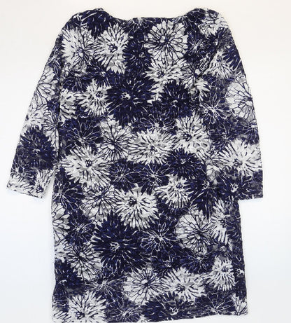 Phase Eight Womens Blue Floral Polyester Shift Size 14 Boat Neck Pullover