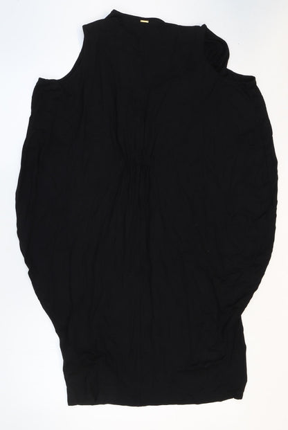 Marks and Spencer Womens Black Viscose Pencil Dress Size 12 V-Neck - Draped