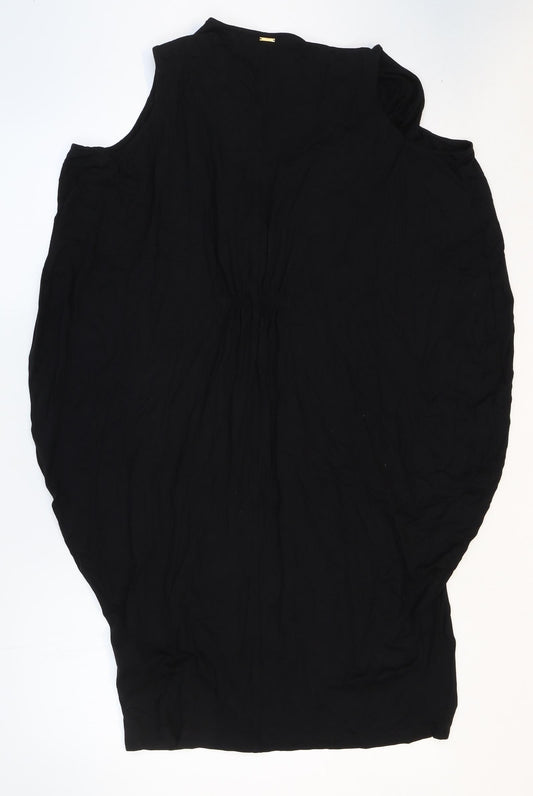 Marks and Spencer Womens Black Viscose Pencil Dress Size 12 V-Neck - Draped