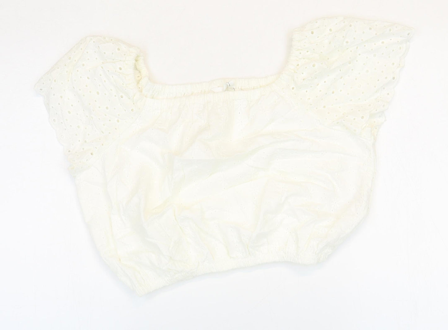 Marks and Spencer Girls White 100% Cotton Cropped T-Shirt Size 12-13 Years Square Neck Pullover