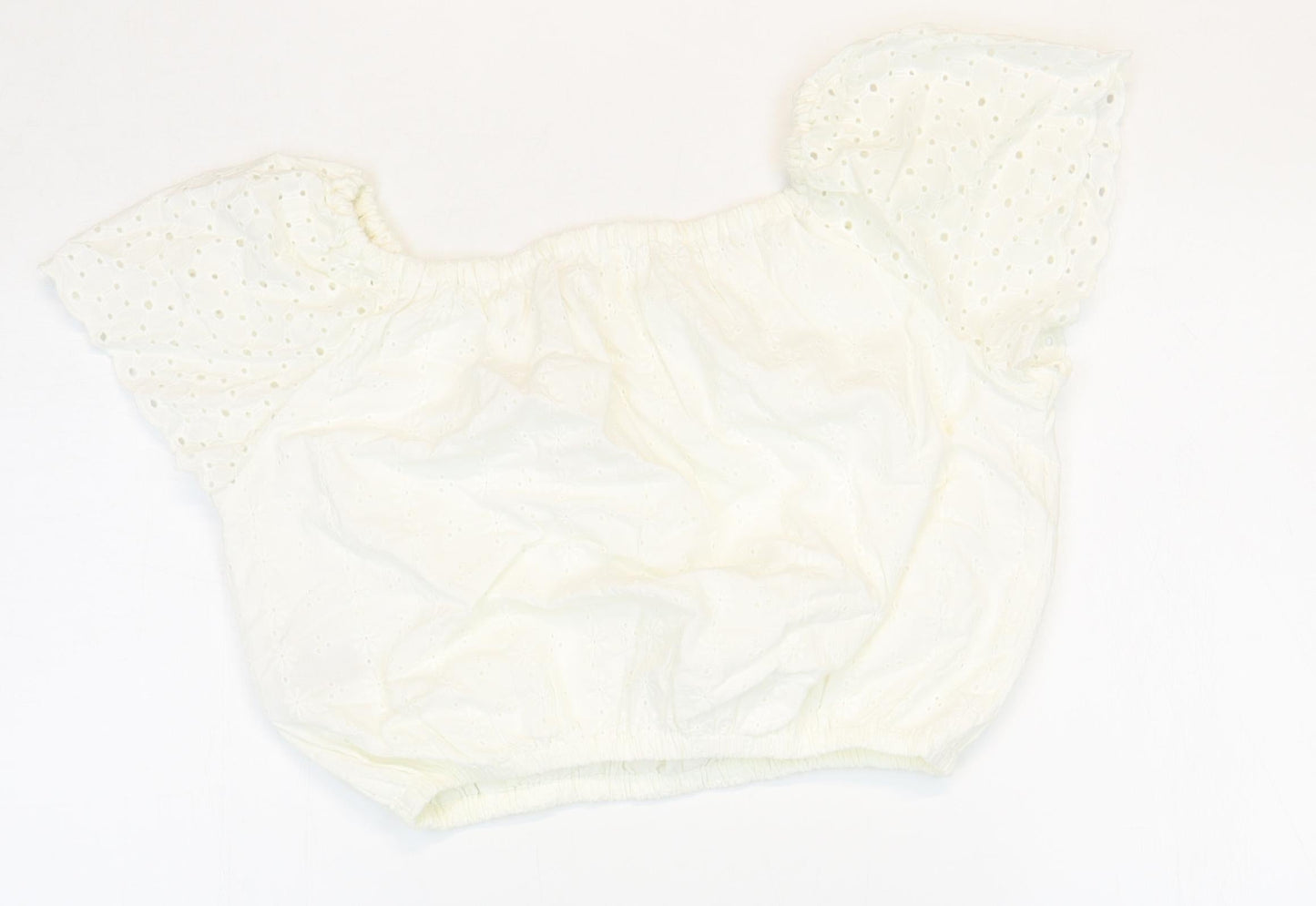 Marks and Spencer Girls White 100% Cotton Cropped T-Shirt Size 12-13 Years Square Neck Pullover