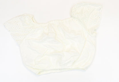 Marks and Spencer Girls White 100% Cotton Cropped T-Shirt Size 12-13 Years Square Neck Pullover