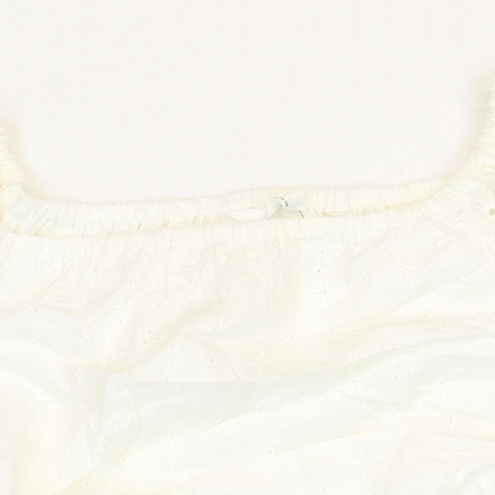 Marks and Spencer Girls White 100% Cotton Cropped T-Shirt Size 12-13 Years Square Neck Pullover