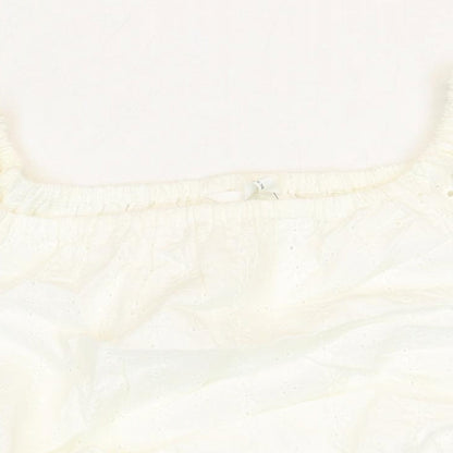 Marks and Spencer Girls White 100% Cotton Cropped T-Shirt Size 12-13 Years Square Neck Pullover