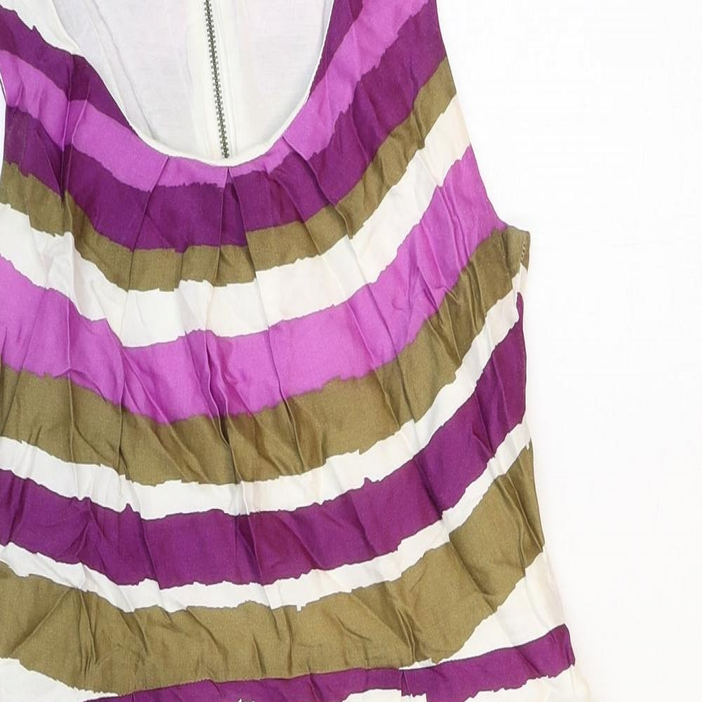 Great Plains Womens Purple Striped Viscose Sheath Size S Scoop Neck Zip
