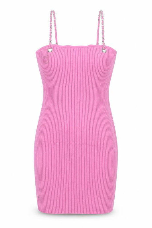 Preworn Womens Pink Viscose Bodycon Size L Square Neck Pullover - Chain Straps Ribbed