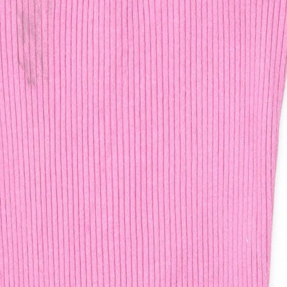 Preworn Womens Pink Viscose Bodycon Size L Square Neck Pullover - Chain Straps Ribbed