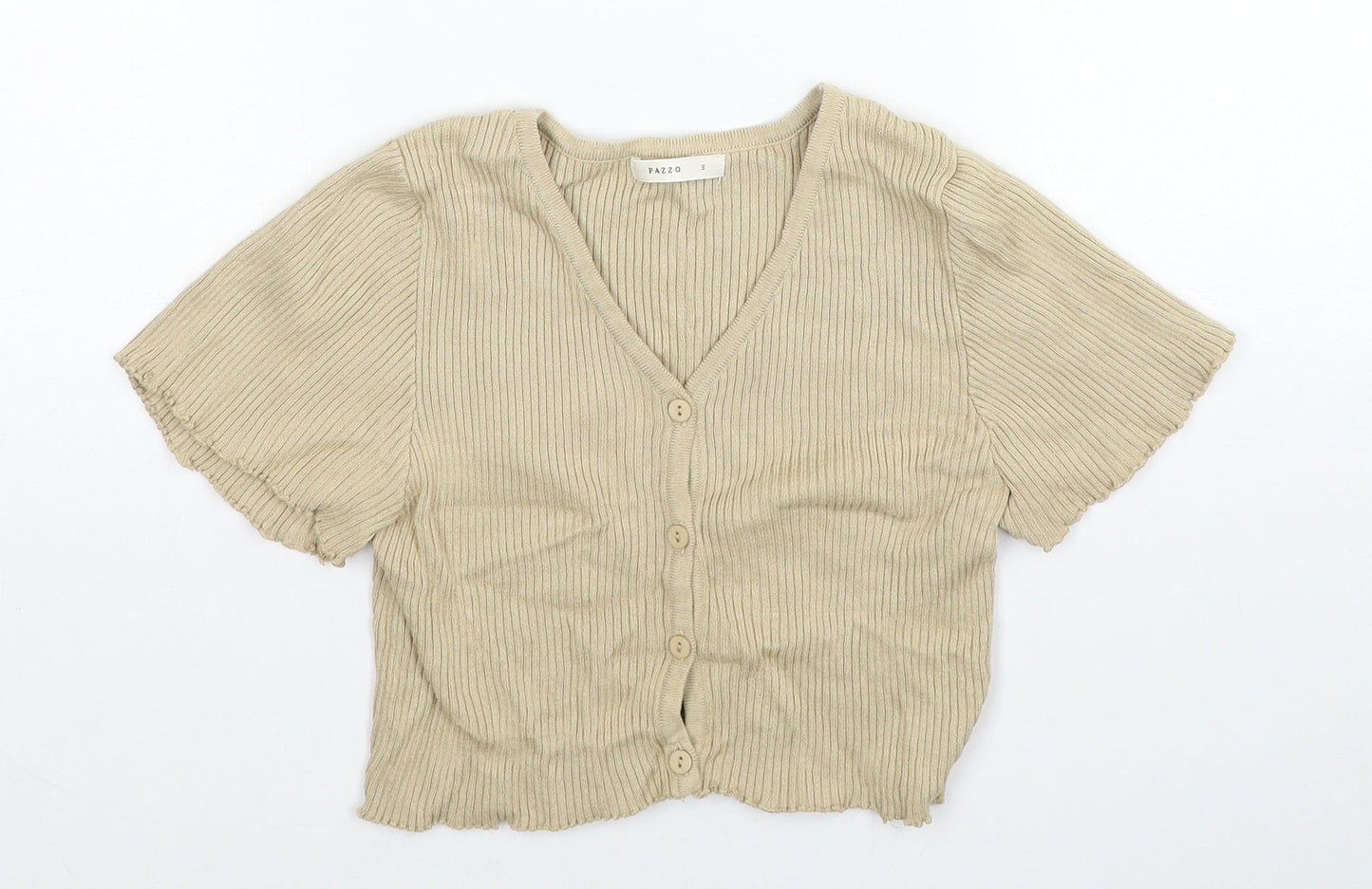 PAZZO Womens Beige V-Neck Cotton Cardigan Jumper Size S