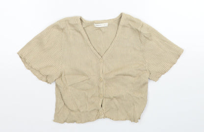 PAZZO Womens Beige V-Neck Cotton Cardigan Jumper Size S