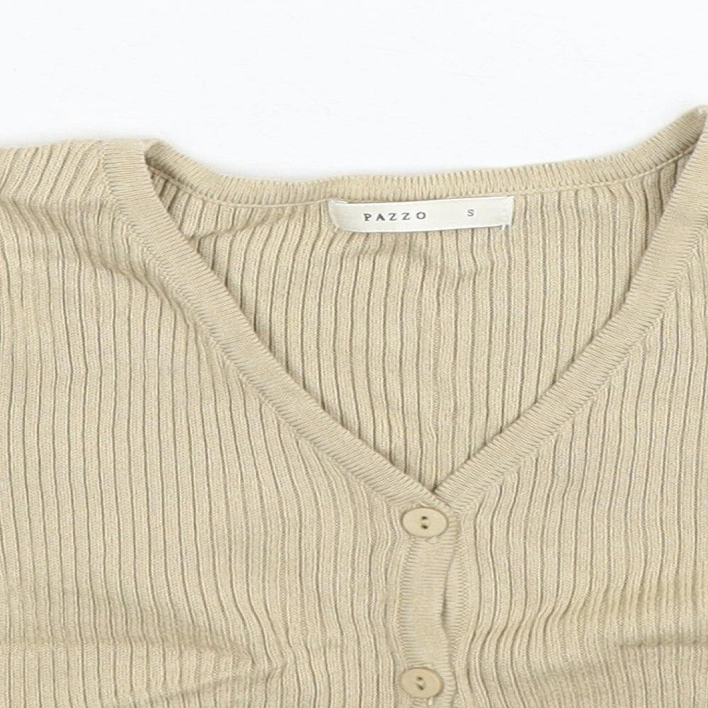 PAZZO Womens Beige V-Neck Cotton Cardigan Jumper Size S