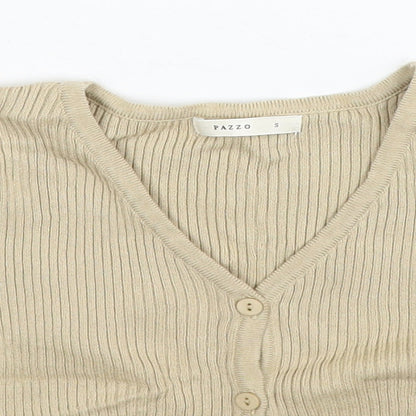 PAZZO Womens Beige V-Neck Cotton Cardigan Jumper Size S