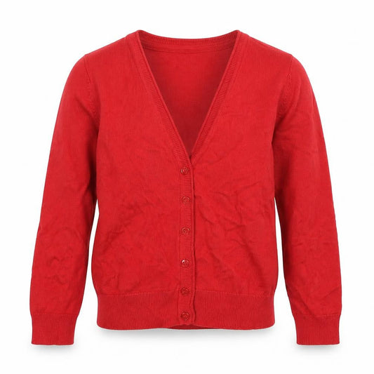 Marks and Spencer Boys Red V-Neck Cotton Cardigan Jumper Size 8-9 Years Button