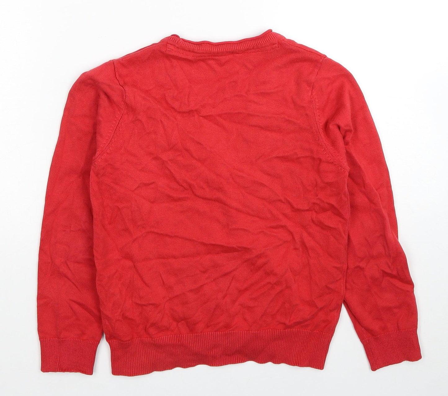 Marks and Spencer Boys Red V-Neck Cotton Cardigan Jumper Size 8-9 Years Button