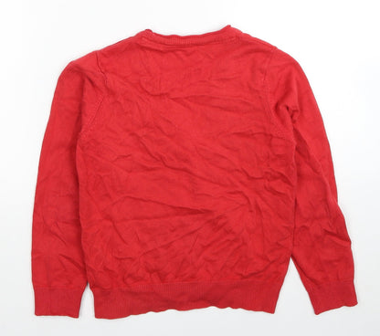 Marks and Spencer Boys Red V-Neck Cotton Cardigan Jumper Size 8-9 Years Button