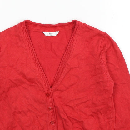 Marks and Spencer Boys Red V-Neck Cotton Cardigan Jumper Size 8-9 Years Button