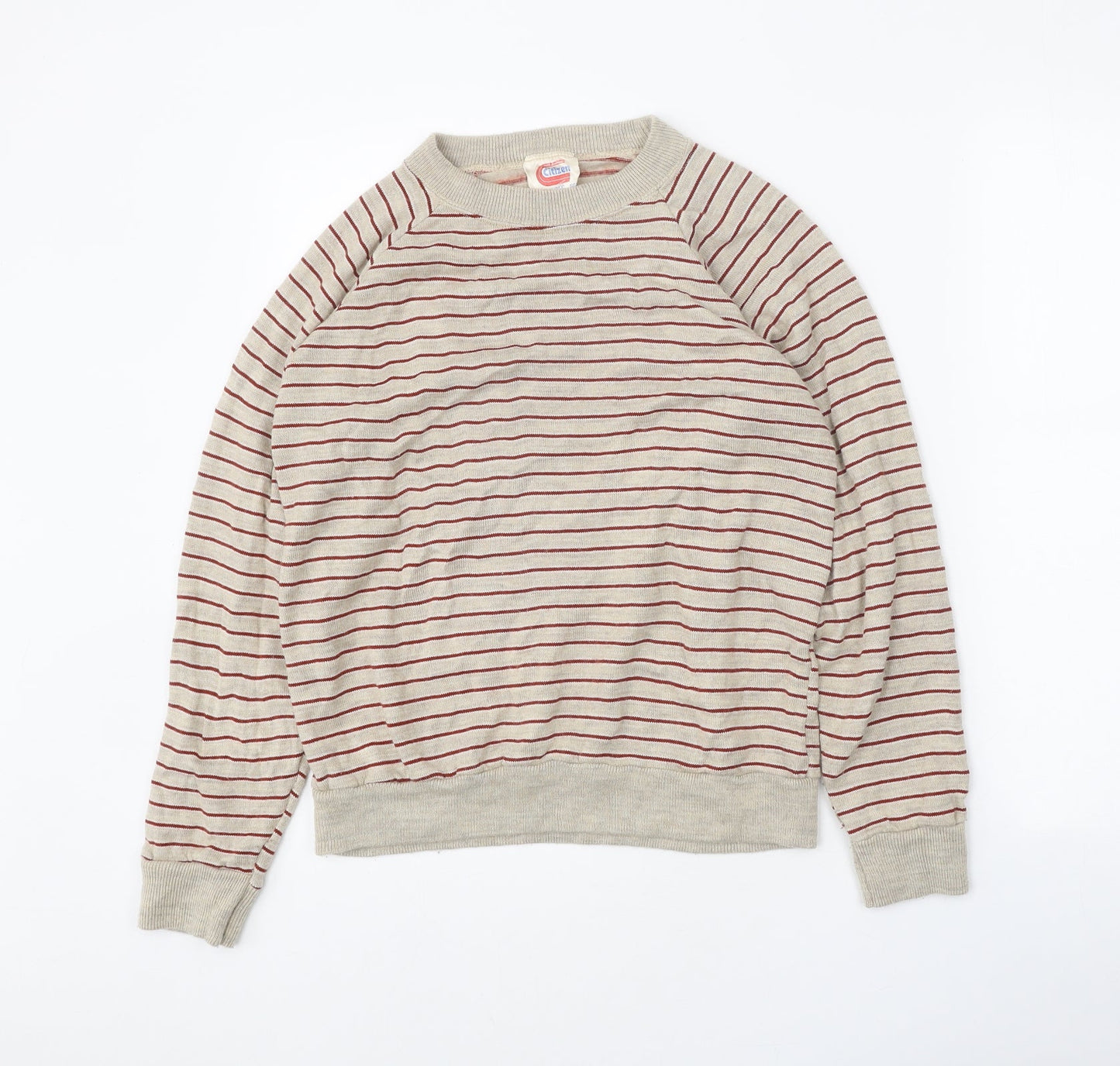 Citizen Womens Beige Round Neck Striped Acrylic Pullover Jumper Size S