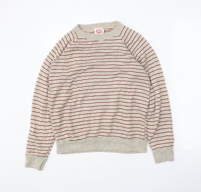 Citizen Womens Beige Round Neck Striped Acrylic Pullover Jumper Size S