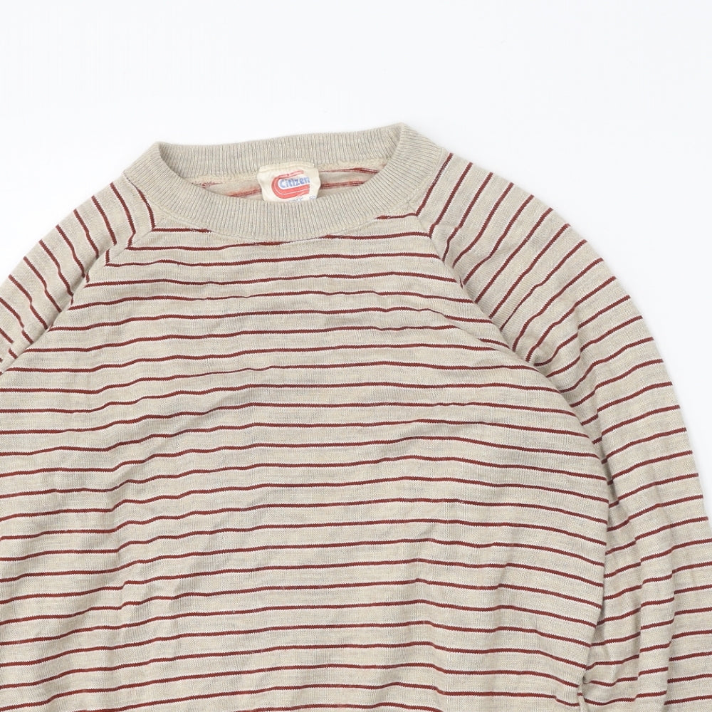 Citizen Womens Beige Round Neck Striped Acrylic Pullover Jumper Size S