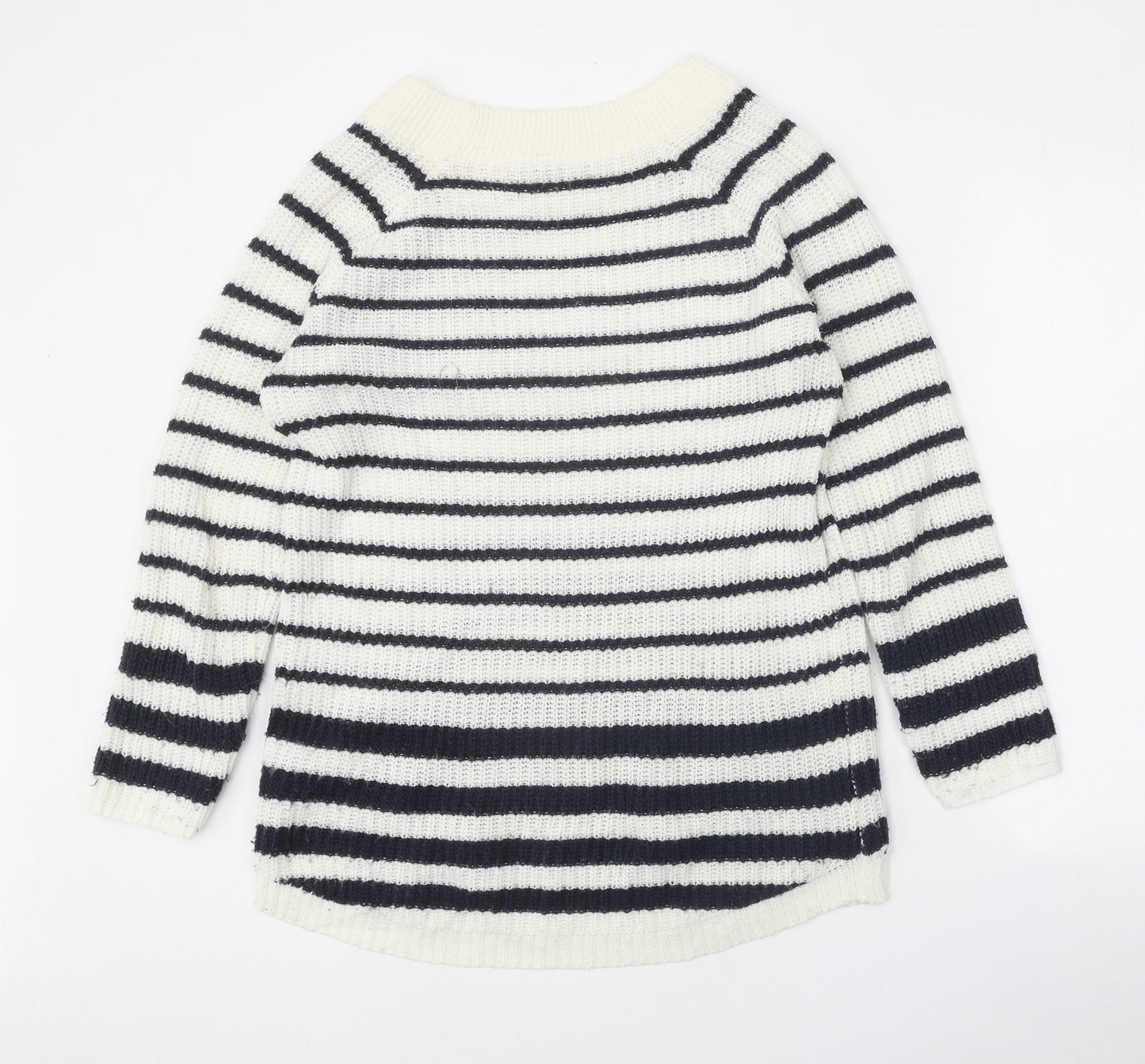 TU Womens White Boat Neck Striped Acrylic Pullover Jumper Size 14