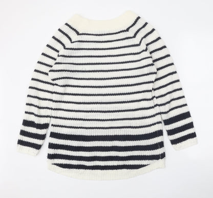 TU Womens White Boat Neck Striped Acrylic Pullover Jumper Size 14
